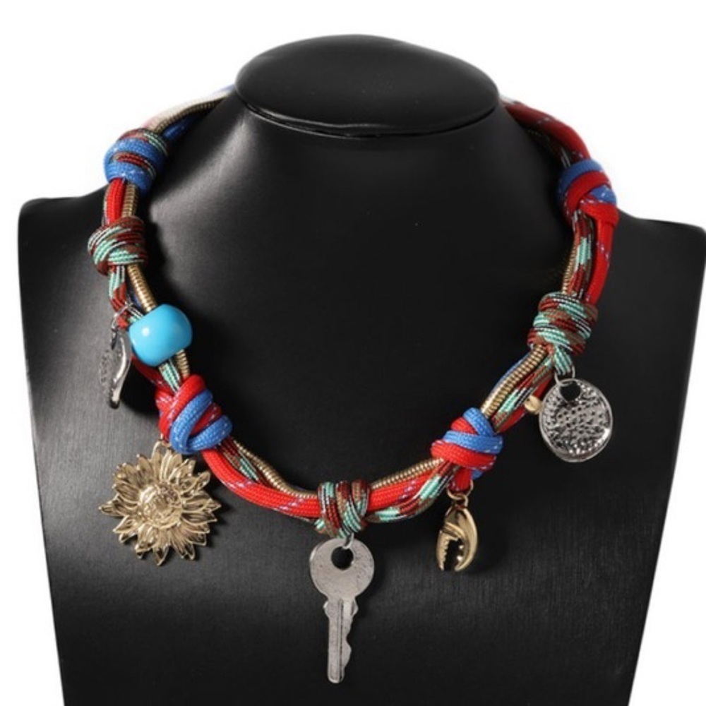 Colorful Rope Necklace with Gold Charms - Picture 5 of 5